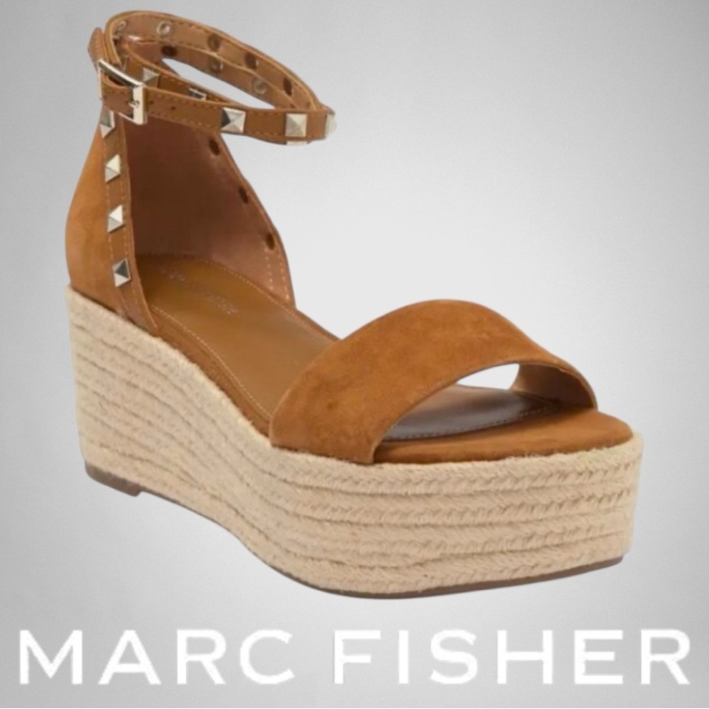 Marc Fisher Jazlyn Studded Ankle Strap Espadrille Cognac Sandal, Size 8.5